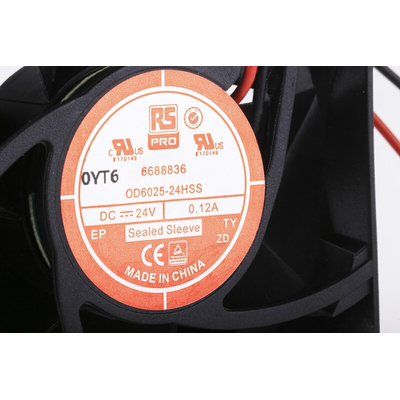 RS PRO Axial Fan, 24 V dc, DC Operation, 39.1m³/h, 3.6W, 120mA Max, 60 x 60 x 25mm