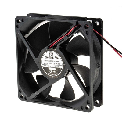 RS PRO Axial Fan, 24 V dc, DC Operation, 88.3m³/h, 3.4W, 150mA Max, 92.5 x 92.5 x 25mm