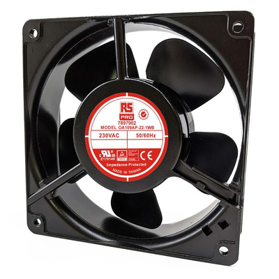 RS PRO Axial Fan, 230 V ac, AC Operation, 186.9m³/h, 15W, 120 x 120 x 38mm