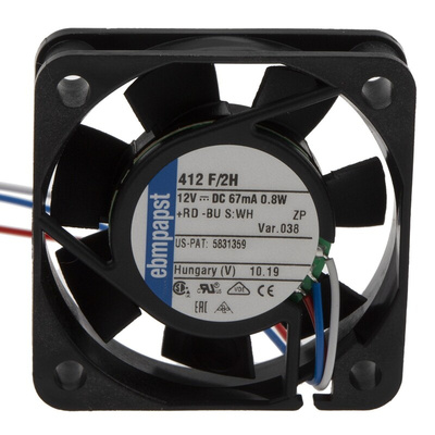 ebm-papst 400 F Series Axial Fan, 12 V dc, DC Operation, 9m³/h, 800mW, 40 x 40 x 10mm