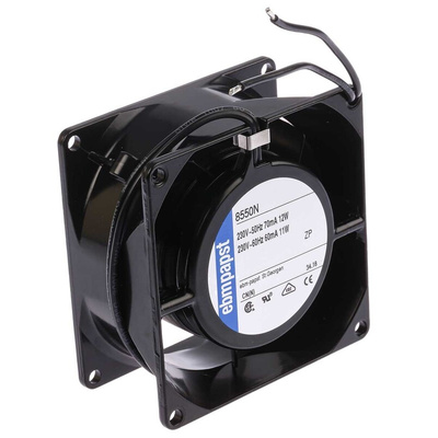 ebm-papst 8000 N Series Axial Fan Kit, 230 V ac, AC Operation, 50m³/h, 12W, 52mA Max, IP20, 80 x 80 x 38mm