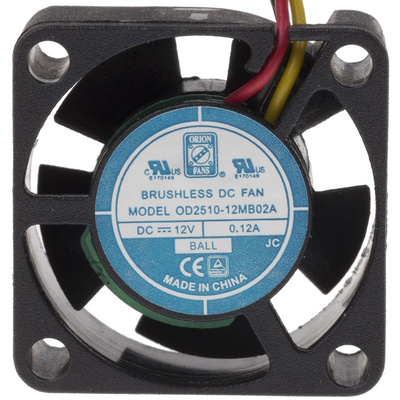 RS PRO Axial Fan, 12 V dc, DC Operation, 3.7m³/h, 1.44W, 80mA Max, 25 x 25 x 10mm