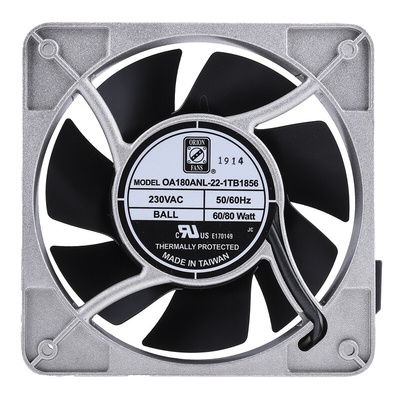 RS PRO Axial Fan, 230 V ac, AC Operation, 679.6m³/h, 80W, IP56, 180 x 180 x 65mm