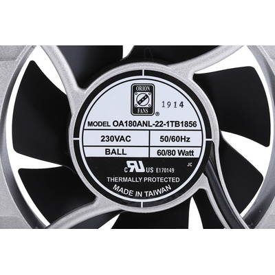 RS PRO Axial Fan, 230 V ac, AC Operation, 679.6m³/h, 80W, IP56, 180 x 180 x 65mm