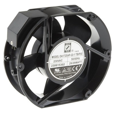 RS PRO Axial Fan, 230 V ac, AC Operation, 383.9m³/h, 29W, 120mA Max, IP55, 172 x 150 x 51mm