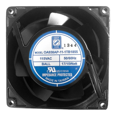 RS PRO Axial Fan, 230 V ac, AC Operation, 93.4m³/h, 15W, IP55, 92 x 92 x 38mm