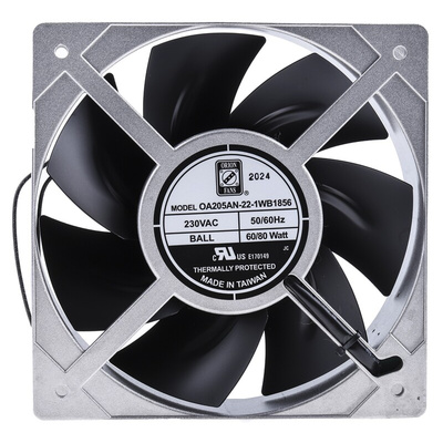 RS PRO Axial Fan, 230 V ac, AC Operation, 1002.4m³/h, 80W, IP56, 205 x 205 x 72mm