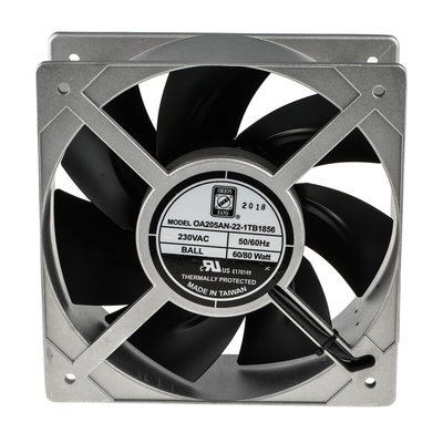 RS PRO Axial Fan, 230 V ac, AC Operation, 1002.4m³/h, 80W, IP56, 205 x 205 x 72mm