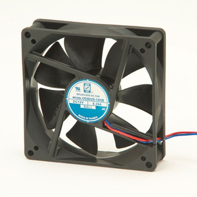 RS PRO Axial Fan, 12 V dc, DC Operation, 90m³/h, 240mA Max, IP55, 92 x 92 x 25mm