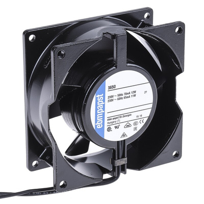 ebm-papst 3000 Series Axial Fan, 230 V ac, AC Operation, 75m³/h, 12W, 52mA Max, 92 x 92 x 38mm