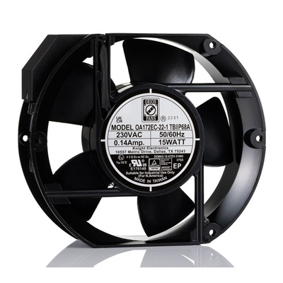 RS PRO Axial Fan, 230 V ac, AC Operation, 220 ± 15%cfm, 15 ± 15%W, 0.14 ± 15%A Max, 172 x 150 x 51mm