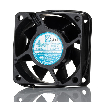 RS PRO Axial Fan, 90 → 265 V ac, AC Operation, 19.1 ± 10%cfm, 2.2 ± 30%W, 0.33 ± 0.08A Max, 60 x 60 x 25mm