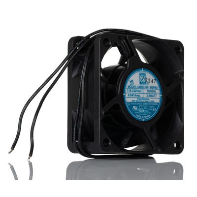 RS PRO Axial Fan, 90 → 265 V ac, AC Operation, 19.1 ± 10%cfm, 2.2 ± 30%W, 0.33 ± 0.08A Max, 60 x 60 x 25mm