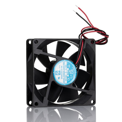 RS PRO Axial Fan, 12 V dc, DC Operation, 40 ± 15%cfm, 2.2 ± 15%W, 0.18 ± 15%A Max, IP68, 80 x 80 x 25mm
