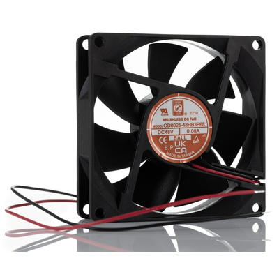 RS PRO Axial Fan, 48 V dc, DC Operation, 40 ± 15%cfm, 3.8 ± 15%W, 0.08 ± 15%A Max, IP68, 80 x 80 x 25mm
