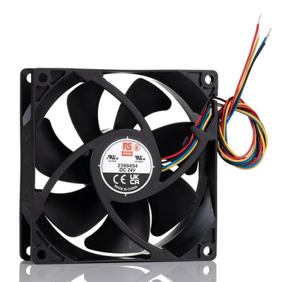 RS PRO Axial Fan, 24 V dc, DC Operation, 92.5cfm, 10.08W, 350mA Max, 92 x 92 x 25mm