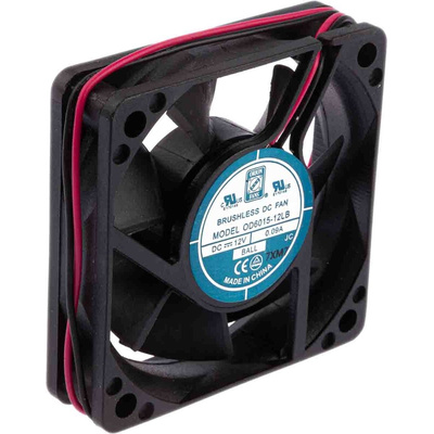 RS PRO Axial Fan, 12 V dc, DC Operation, 20.4m³/h, 1.1W, 70mA Max, 60 x 60 x 15mm
