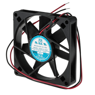 RS PRO Axial Fan, 12 V dc, DC Operation, 34m³/h, 1.1W, 90mA Max, 80 x 80 x 15mm