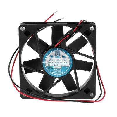 RS PRO Axial Fan, 12 V dc, DC Operation, 34m³/h, 1.1W, 90mA Max, 80 x 80 x 15mm