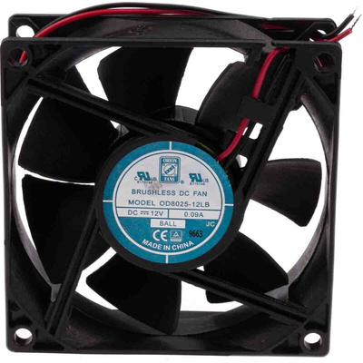 RS PRO Axial Fan, 12 V dc, DC Operation, 26cfm, 960mW, 90mA Max, 80 x 80 x 25mm