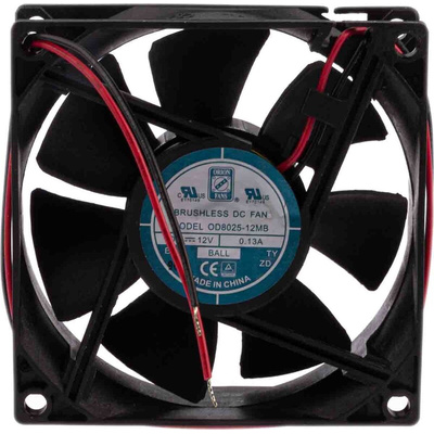 RS PRO Axial Fan, 12 V dc, DC Operation, 52.7m³/h, 1.45W, 130mA Max, 80 x 80 x 25mm