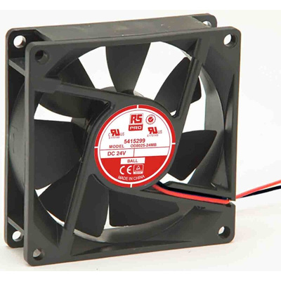 RS PRO Axial Fan, 24 V dc, DC Operation, 52.7m³/h, 1.67W, 60mA Max, 80 x 80 x 25mm