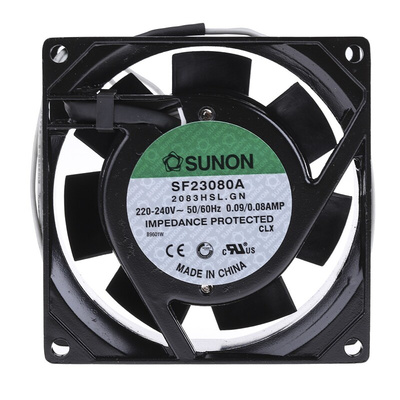 Sunon SF Series Axial Fan, 230 V ac, AC Operation, 39.1m³/h, 16W, 80mA Max, 80 x 80 x 38mm