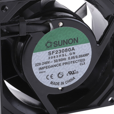 Sunon SF Series Axial Fan, 230 V ac, AC Operation, 39.1m³/h, 16W, 80mA Max, 80 x 80 x 38mm