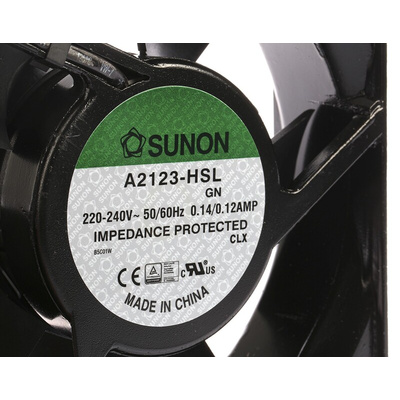 Sunon A2123 Series Axial Fan, 230 V ac, AC Operation, 161.4m³/h, 22W, 120mA Max, 120 x 120 x 38mm