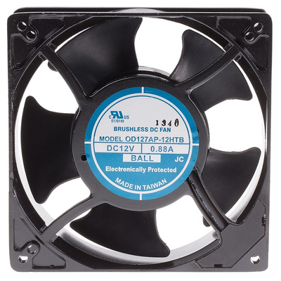 RS PRO Axial Fan, 12 V dc, DC Operation, 237.9m³/h, 11.88W, 880mA Max, 127 x 127 x 38mm
