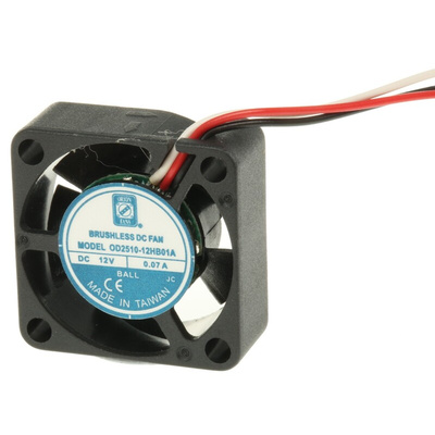 RS PRO Axial Fan, 12 V dc, DC Operation, 4.6m³/h, 840mW, 90mA Max, 25 x 25 x 10mm