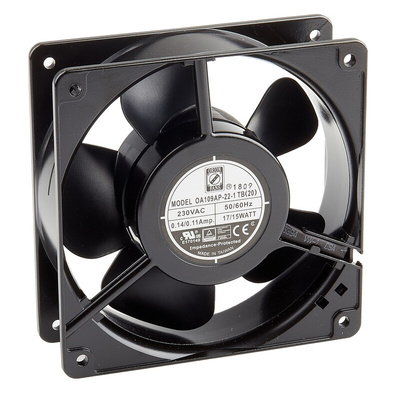 RS PRO Axial Fan, 230 V ac, AC Operation, 186.9m³/h, 15W, 90mA Max, 120 x 120 x 38mm