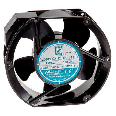 RS PRO Axial Fan, 115 V ac, AC Operation, 399.3m³/h, 35W, 300mA Max, 172 x 150mm