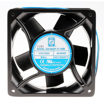 RS PRO Axial Fan, 115 V ac, AC Operation, 713.6m³/h, 70W, 560mA Max, 176 x 176 x 89mm