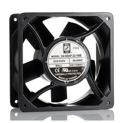 RS PRO Axial Fan, 230 V ac, AC Operation, 713.6m³/h, 62W, 280mA Max, 180 x 180 x 89mm