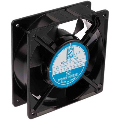 RS PRO Axial Fan, 115 V ac, AC Operation, 186.9m³/h, 24W, 300mA Max, 120 x 120 x 38mm