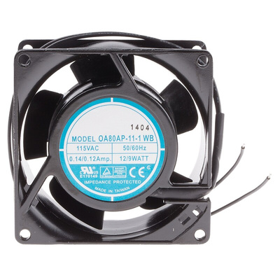 RS PRO Axial Fan, 115 V ac, AC Operation, 51m³/h, 9W, 120mA Max, 80 x 80 x 38mm
