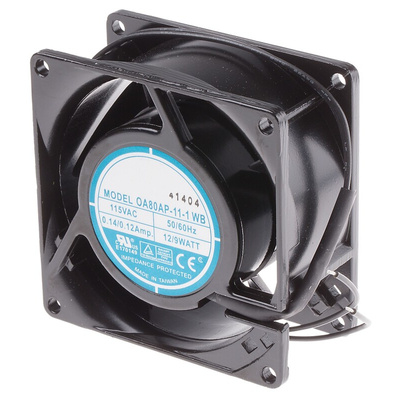 RS PRO Axial Fan, 115 V ac, AC Operation, 51m³/h, 9W, 120mA Max, 80 x 80 x 38mm