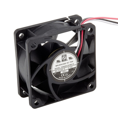 RS PRO Axial Fan, 24 V dc, DC Operation, 40.8m³/h, 3.5W, 120mA Max, 60 x 60 x 25mm