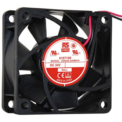 RS PRO Axial Fan, 24 V dc, DC Operation, 40.8m³/h, 3.5W, 120mA Max, 60 x 60 x 25mm