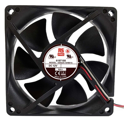 RS PRO Axial Fan, 12 V dc, DC Operation, 90m³/h, 3W, 240mA Max, 92.5 x 92.5 x 25mm