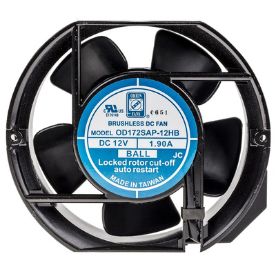 RS PRO Axial Fan, 12 V dc, DC Operation, 390.8m³/h, 5W, 1.9A Max, 172 x 51mm
