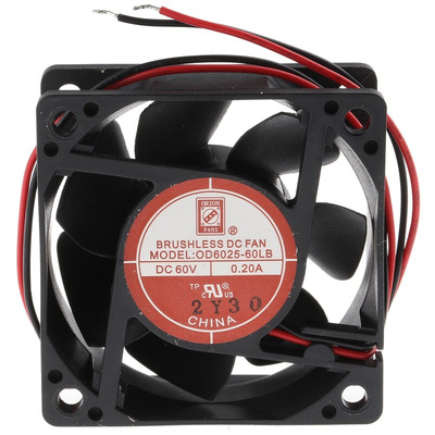 RS PRO Axial Fan, 60 V dc, DC Operation, 26cfm, 12W, 200mA Max, 60 x 60 x 25mm