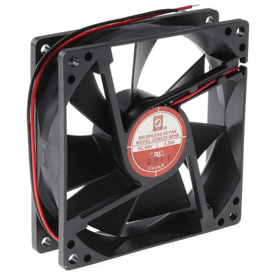 RS PRO Axial Fan, 60 V dc, DC Operation, 117.2m³/h, 12W, 200mA Max, 92 x 92 x 25mm