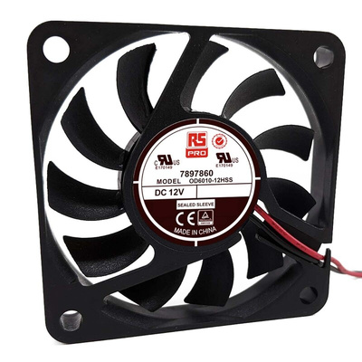 RS PRO Axial Fan, 12 V dc, DC Operation, 35.7m³/h, 3W, 250mA Max, 60 x 60 x 10mm