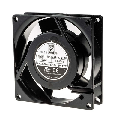 RS PRO Axial Fan, 230 V ac, AC Operation, 27cfm, 10W, 92 x 92 x 26mm