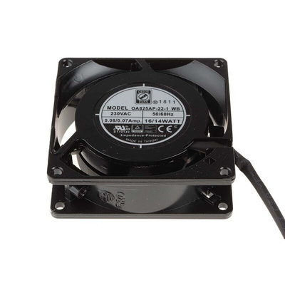 RS PRO Axial Fan, 230 V ac, AC Operation, 25cfm, 9W, 80 x 80 x 26mm
