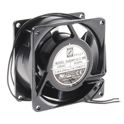 RS PRO Axial Fan, 230 V ac, AC Operation, 25cfm, 12W, 50mA Max, 80 x 80 x 38mm