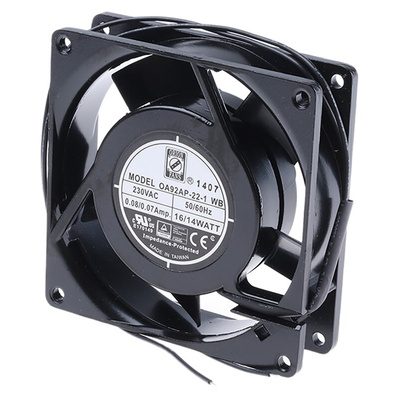 RS PRO Axial Fan, 230 V ac, AC Operation, 59.5m³/h, 13W, 92 x 92 x 26mm