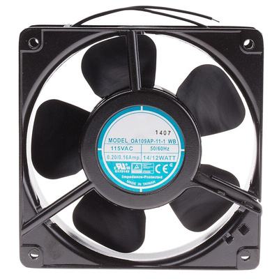 RS PRO Axial Fan, 115 V ac, AC Operation, 186.9m³/h, 15W, 120 x 120 x 38mm